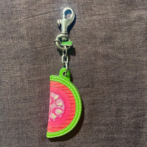RARE Coach Vtg Leather Sliced Watermelon Motif Key Fob Key Chain Bag Charm - Picture 2 of 3